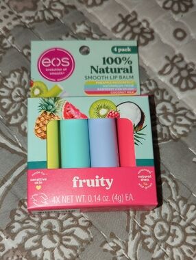 eos Fruity 4-Pack Lip Balm in Pastel Green, Mint, Lavender & Coral